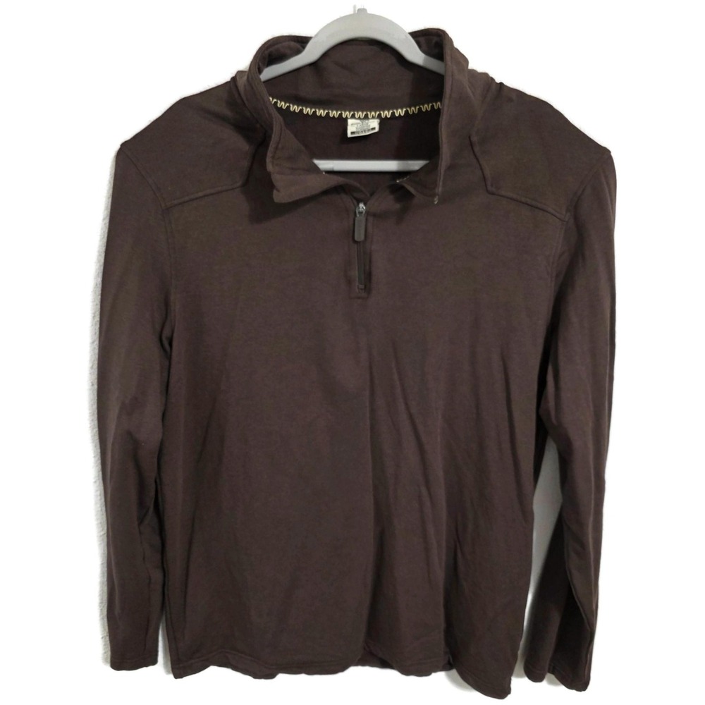 King Ranch Mens Brown Bamboo Cotton 1/4 Zip Pullover Stretch Large 8360-6